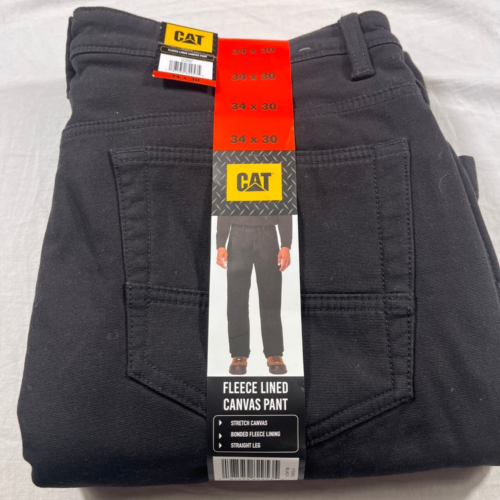 CAT‎ Fleece Lined Canvas Pant Mens 34x30 Black NEW Stretch Straight Leg NEW